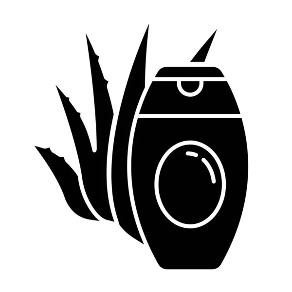 Icono de glifo negro crema de aloe vera. Loción corporal vegetal para mo — Vector de stock