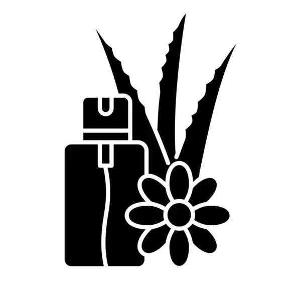 Aloe vera acil durum spreyi siyah kabartma ikonu. Vejetaryen kozmetik ürünleri — Stok Vektör