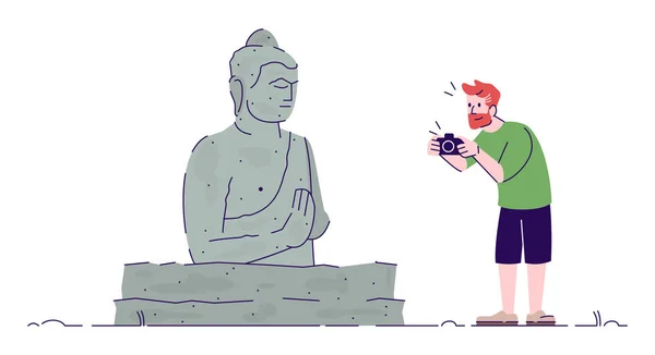 Man photographing monument flat doodle illustration. Guy taking — 스톡 벡터