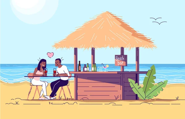 Couple au bar de la plage illustration doodle plat. Homme et femme à s — Image vectorielle