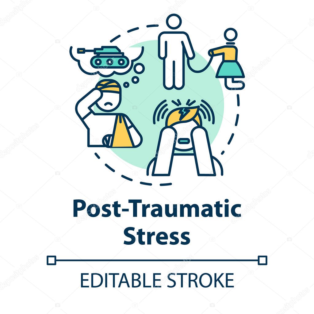 Post traumatic stress concept icon. PTSD. Horrifying memories. M
