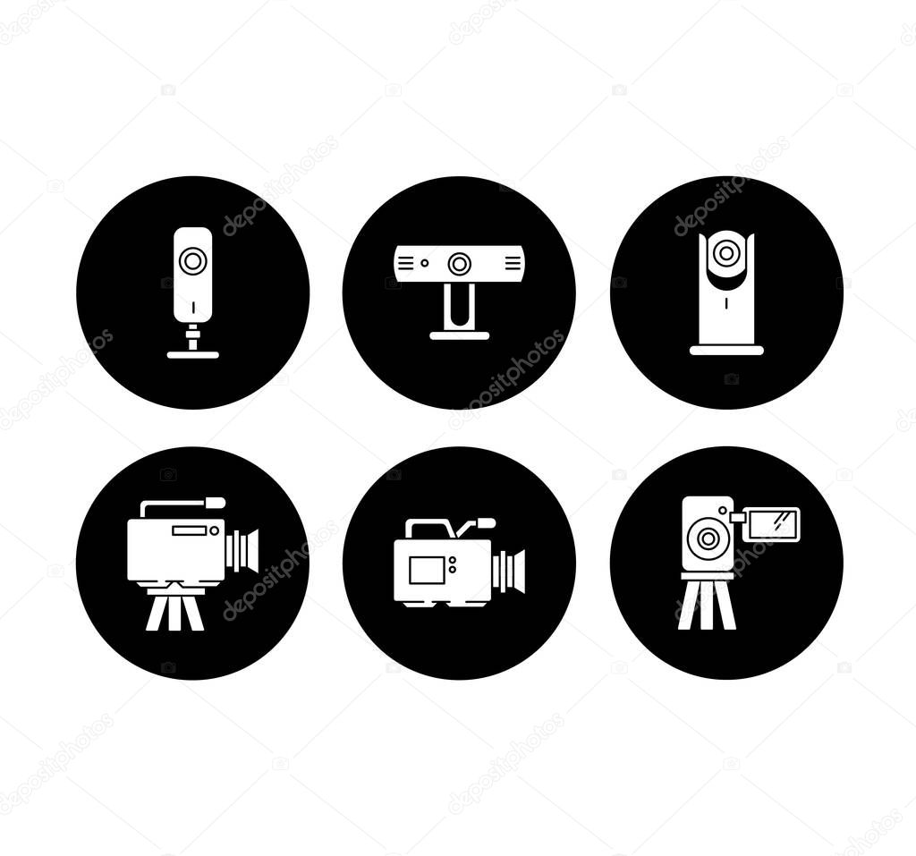 Webcams glyph icons set. Digital video cameras. Online chatting.