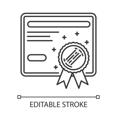 Sertifika pikseli mükemmel doğrusal simge. Diploma. Mezuniyet konseri