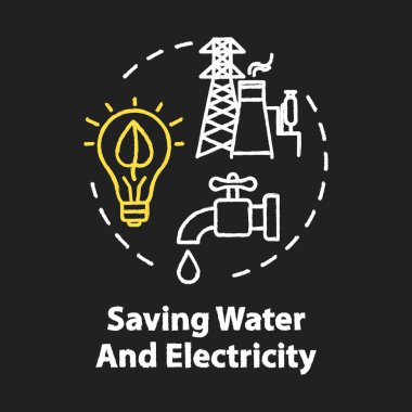 Saving water and electricity chalk RGB color concept icon. Respo clipart