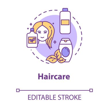Saç bakımı, organik kozmetik kullanımı, sağlık ve güzellik konsepti ikonu. 