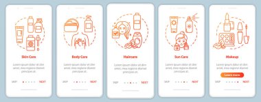 Skicare mobil uygulama sayfası ekranında konseptlerle birlikte. Güneş kremi