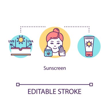 Güneş kremi konsepti simgesi. Güneş yanıklarından korunmak için cilt bakımı. Güneş kremi için 