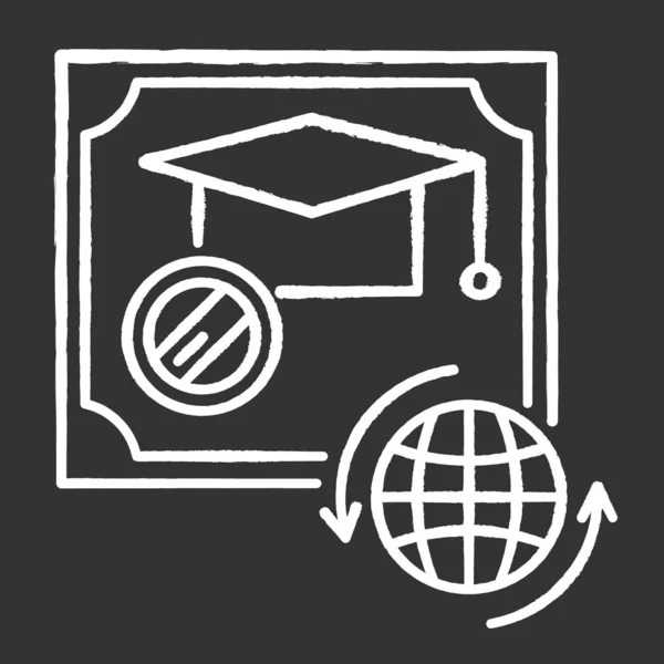 Dyplom kreda biała ikona na czarnym tle. Certyfikat szkoły — Wektor stockowy