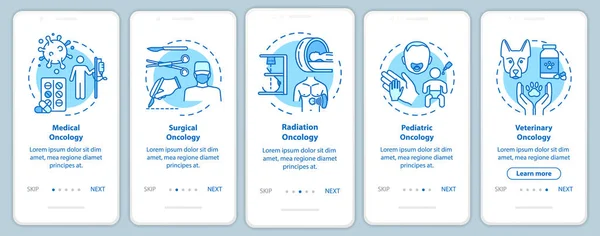 Oncologia onboarding pagina mobile app schermo con concetti. Medica. — Vettoriale Stock