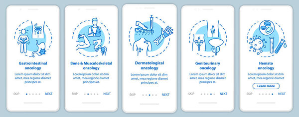 Oncology onboarding mobile app page screen with concepts. Gastro