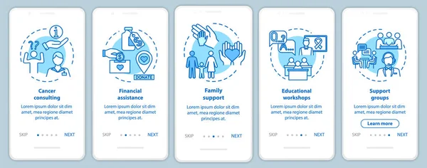 Onkologi hjälpa onboarding mobilapp sida skärm med begrepp. C — Stock vektor