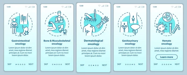 Onkologie onboarding mobile App-Seite Bildschirm mit Konzepten. Krebs — Stockvektor