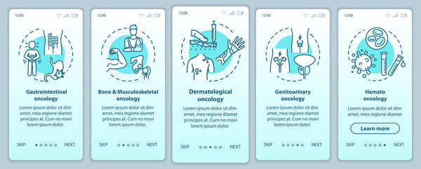 Oncology onboarding mobile app page screen with concepts. Cancer