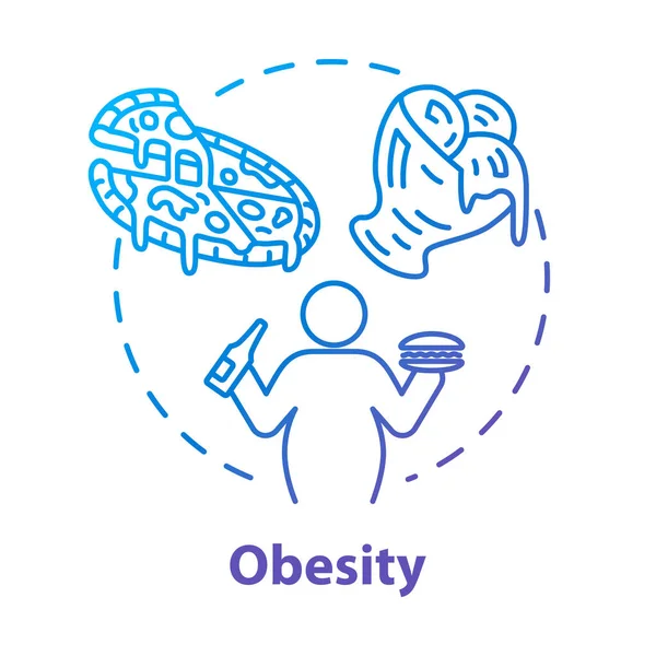 Icono del concepto de obesidad. Hábitos alimenticios poco saludables. Persona con sobrepeso — Vector de stock