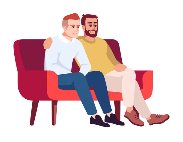 Deux hommes sur canapé semi plat illustration vectorielle couleur RVB. Homme fr — Image vectorielle