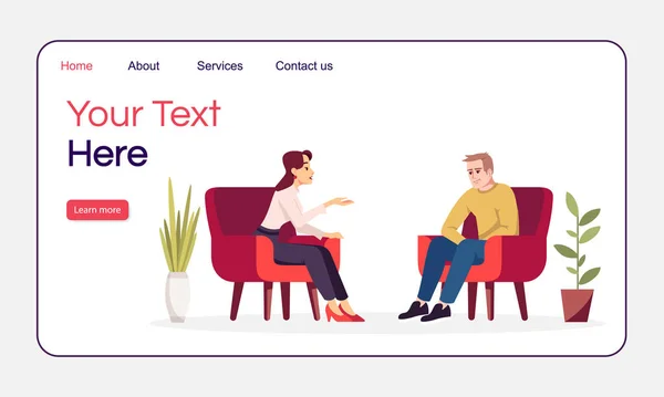 Therapy session landing page vector template. Couple in armchair — 스톡 벡터