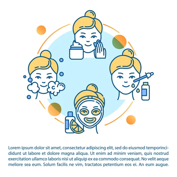 Skincare routine concept icon with text. Lady using cosmetic pro — Stock Vector