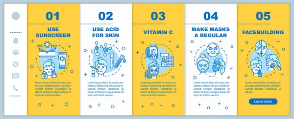 Skincare onboarding vector template. Use sunscreen. Acid for ski — Stock Vector