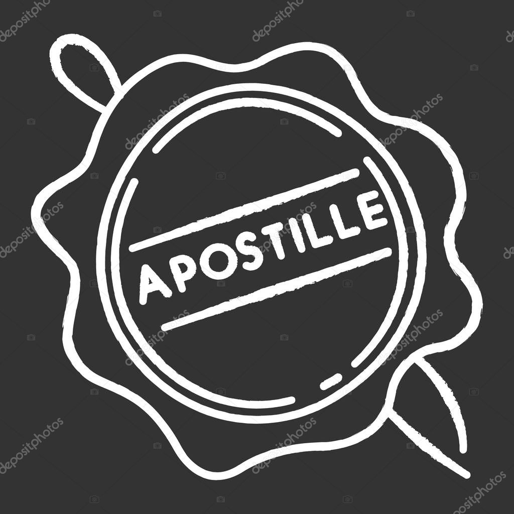 Apostille wax seal chalk white icon on black background. Notary 
