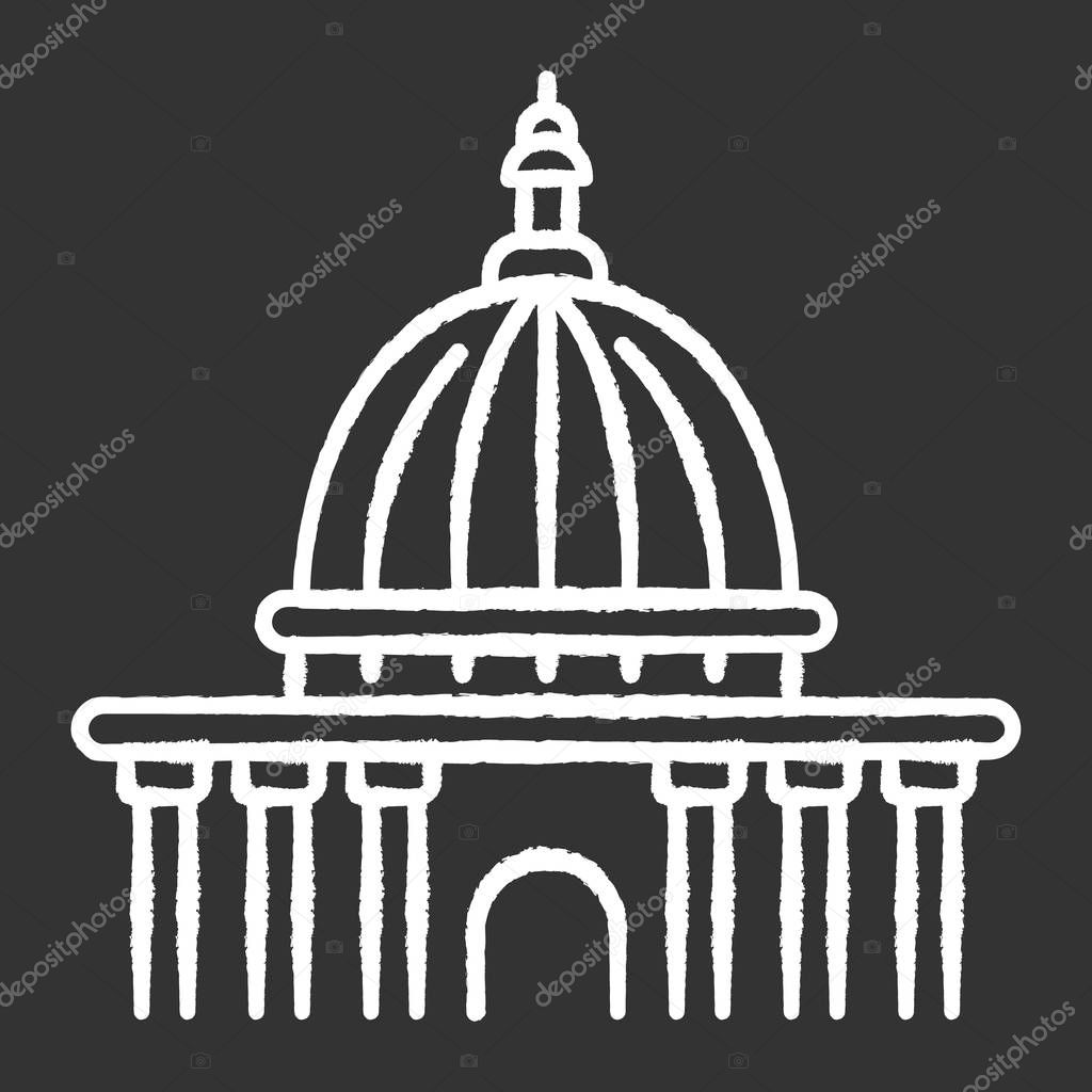 Supreme court chalk white icon on black background. Highest judicial institution. Government agency. Courthouse. Administrative office. Law enforcement. Isolated vector chalkboard illustration