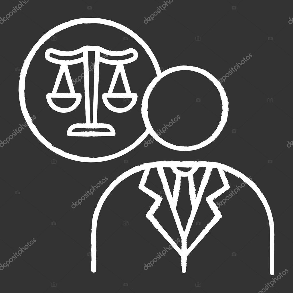 Lawyer chalk white icon on black background. Attorney. Advocate.