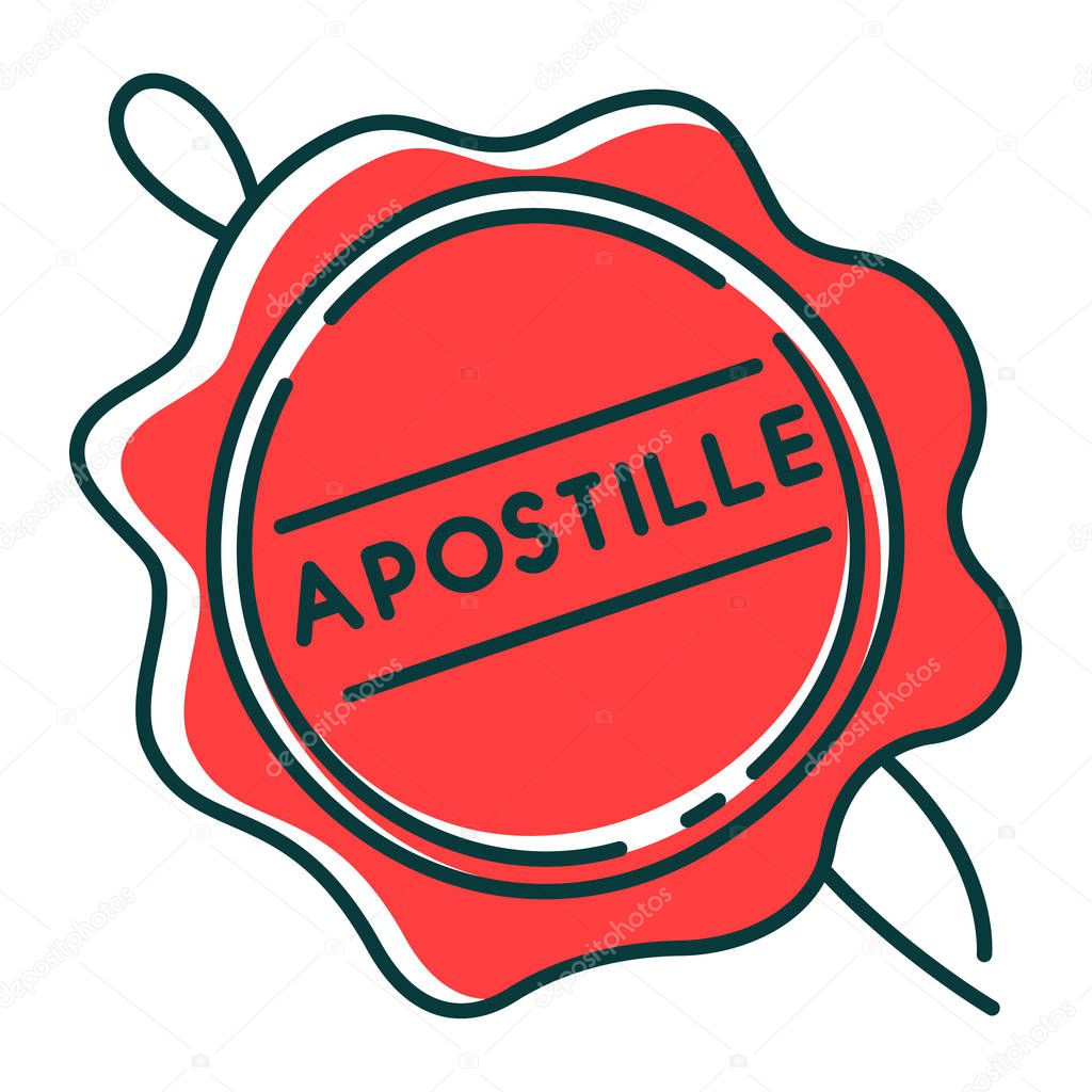 Apostille red wax seal RGB color icon. Notary services stamp mar