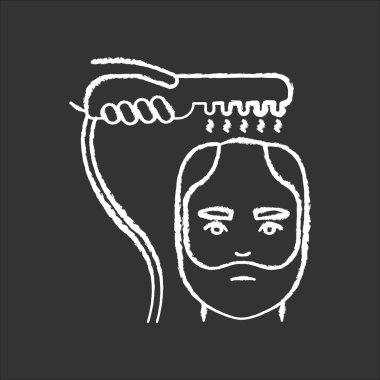 Alopecia treatment chalk white icon on black background. Help wi