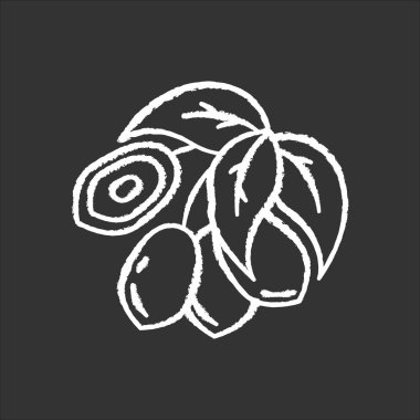 Jojoba siyah arkaplanda beyaz tebeşir simgesi. Tropik meyveler. Mi