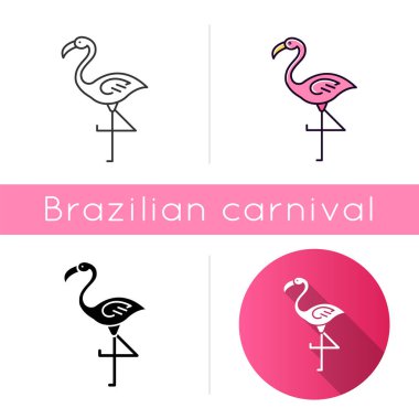 Flamingo simgeleri ayarlandı. Doğrusal, siyah ve Rgb renk stilleri. Egzotik w