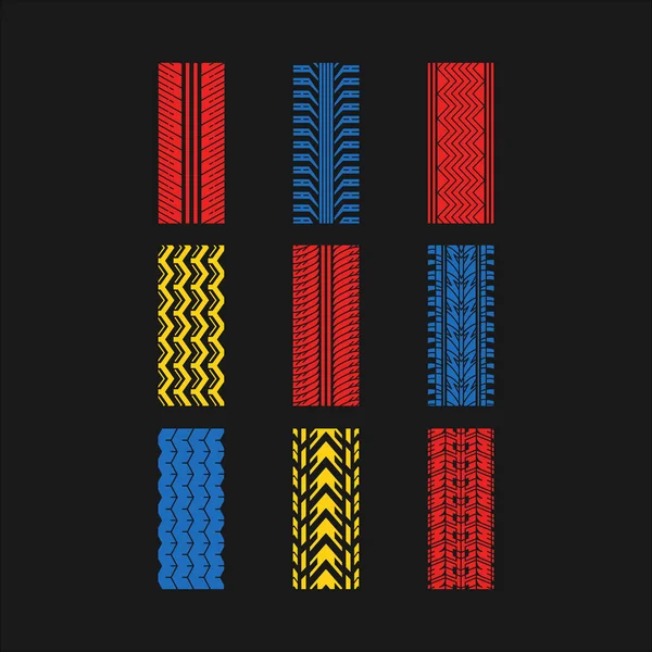Track traces RGB color icons set. Detailed automobile, motorcycl — 스톡 벡터