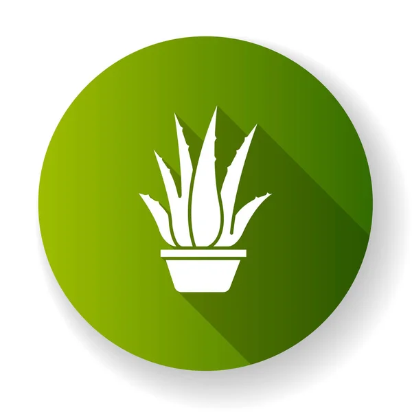 Houseplant design plano verde ícone longo glifo sombra. Aloe em vaso — Vetor de Stock