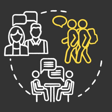 Communication skills chalk RGB color concept icon. Student group