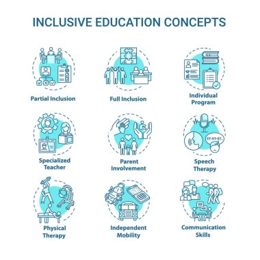 Inclusive education concept icons set. Individual program. Parti