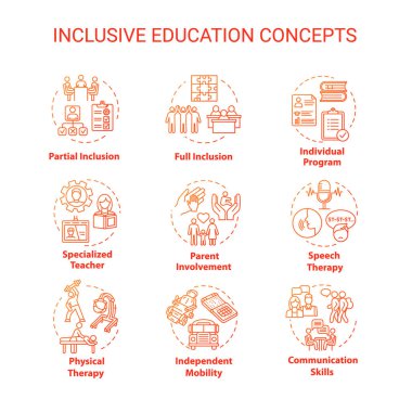 Inclusive education concept icons set. Individual program. Parti