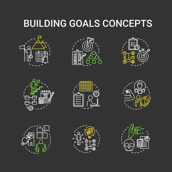 Objetivos de construcción tiza RGB iconos de concepto de color conjunto. Prioridades y — Vector de stock