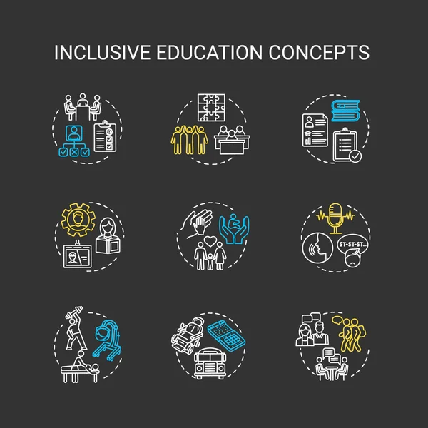 Inclusive education chalk RGB color concept icons set. Individua — Stock vektor