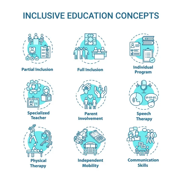 Inclusive education concept icons set. Individual program. Parti — Stock vektor