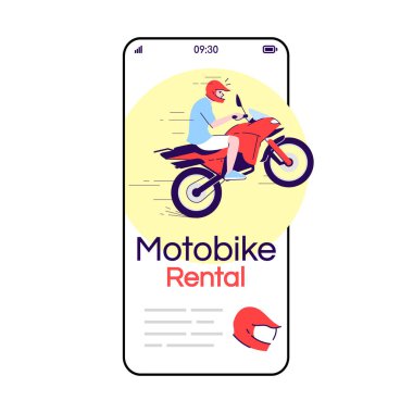 Motorbike rental cartoon smartphone vector app screen. Local tra
