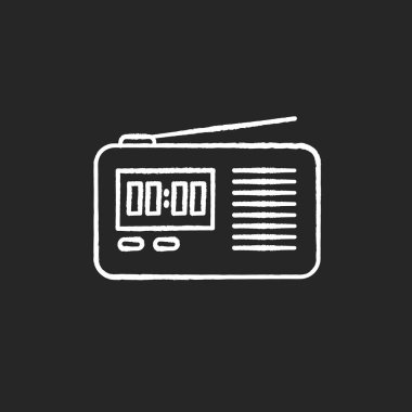 Wireless radio set chalk white icon on black background. Portabl