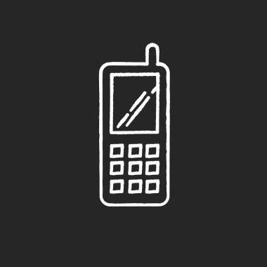 Taşınabilir cep telefonu simgesi siyah arkaplanda beyaz tebeşir simgesi. Kablosuz