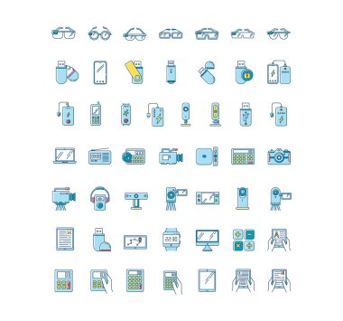 Mobile devices RGB color icons set. Handheld electronic gadgets.