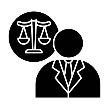 Lawyer black glyph icon. Attorney. Advocate. Legal representativ