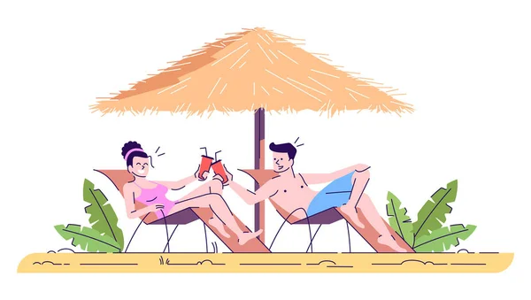 Couple sur la plage illustration doodle plat. Homme et femme en prison — Image vectorielle