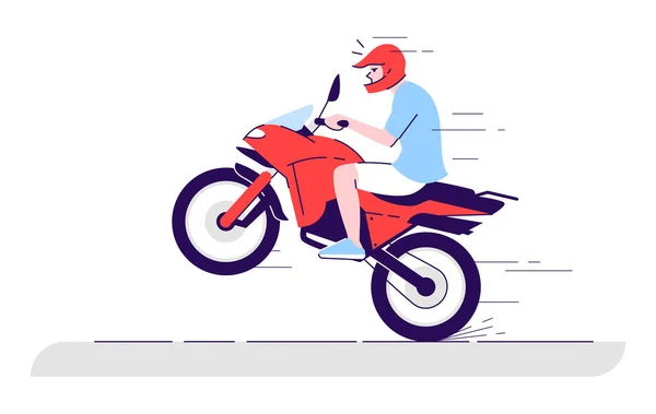 Homme à moto illustration doodle plat. Vélo extrême équitation . — Image vectorielle