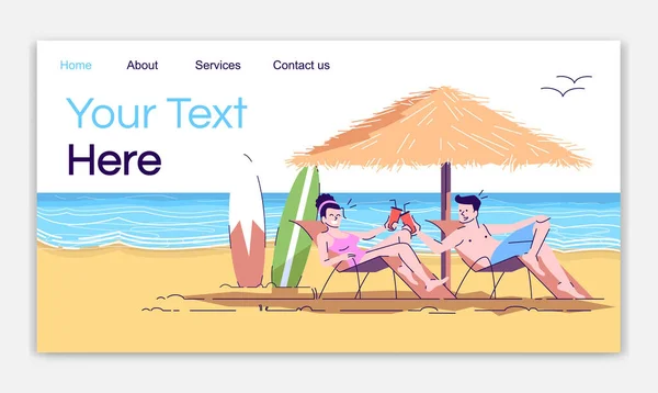 Couple on beach landing page vector template. Indonesia tourism. — ストックベクタ