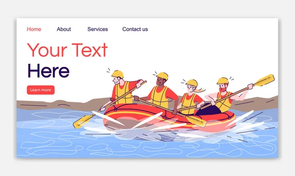 River rafting landing page vector template. Actividad extrema. Pe — Vector de stock