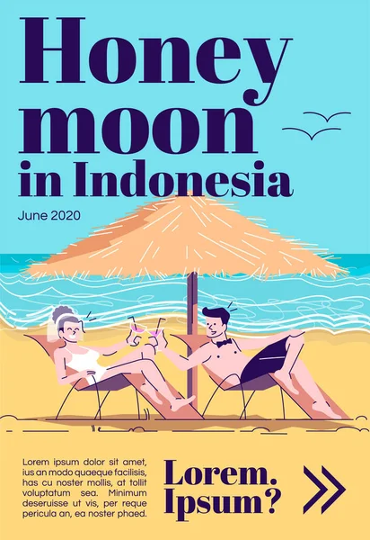 Lune de miel en Indonésie modèle de couverture de magazine. Couple marié o — Image vectorielle