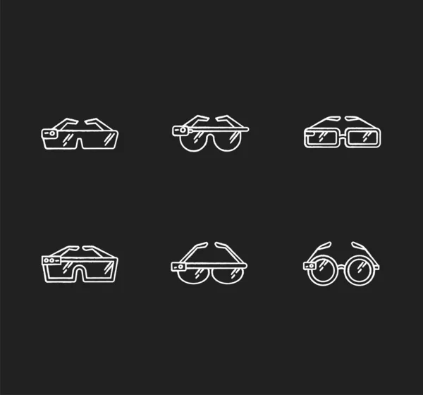 Smart glasses chalk white icons set on black background. Smartgl — Stockový vektor