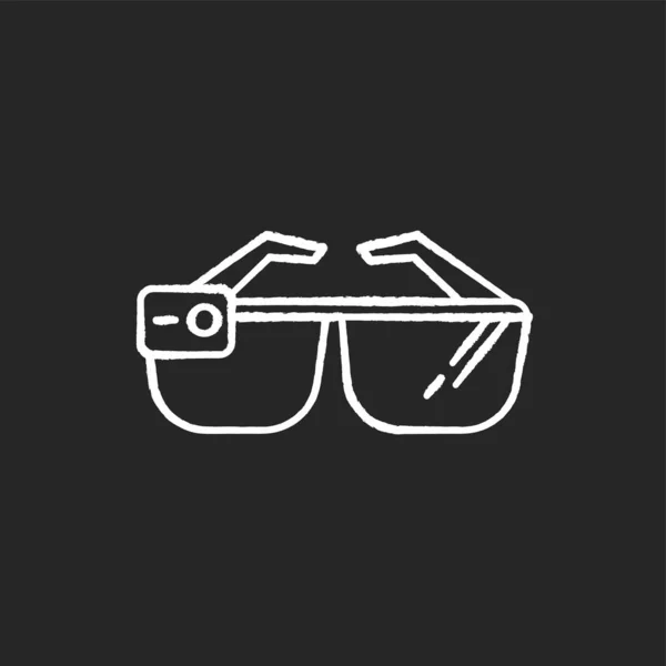 Smart glasses chalk white icon on black background. Smartglasses — Stock Vector