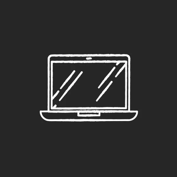 Abra o ícone de giz de laptop branco no fundo preto. Computador portátil —  Vetores de Stock